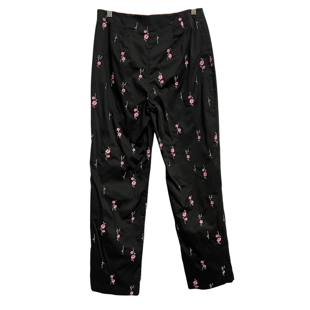 Island Republic Pants Womens 6 Black Embroidered Floral Bow Hem Stretch Twill - Picture 8 of 8